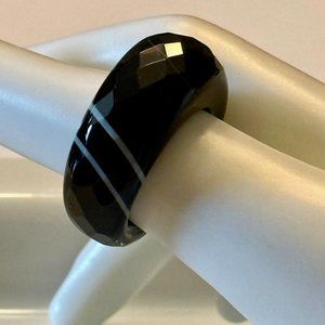 NWOT Brazilian Faceted Banded Black Agate Ring - Size 8